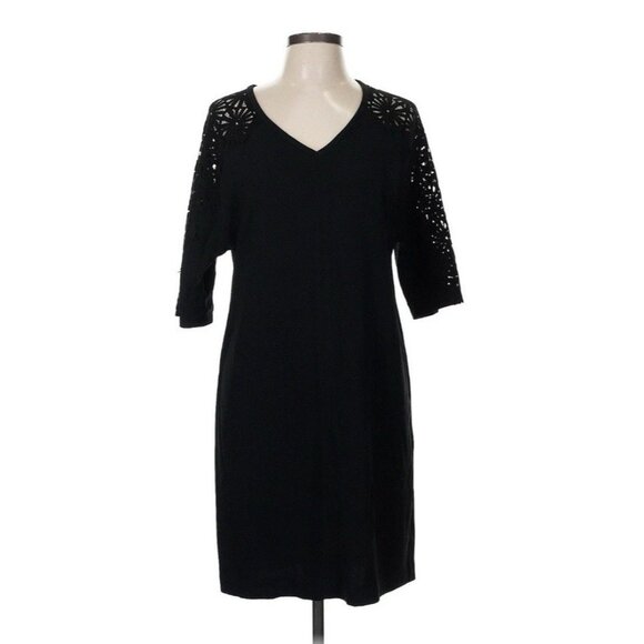 Trina Turk 198304 Vitner Sunburst Lace V Neck Shift Dress Medium Black - Picture 6 of 6